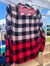 Load image into Gallery viewer, Marion Hurricanes Dipped Button Up Flannels with Faux Sequin Lettering