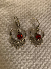 Load image into Gallery viewer, READY TO SHIP! Single Stone Silver Swirl Heart Dangle Earrings