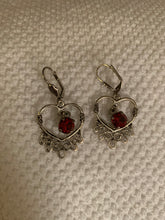 Load image into Gallery viewer, READY TO SHIP! Single Stone Silver Swirl Heart Dangle Earrings