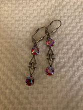 Load image into Gallery viewer, READY TO SHIP! Double Small Stone Antique Silver Triangle Dangle Earrings