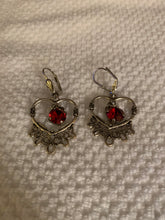 Load image into Gallery viewer, READY TO SHIP! Single Stone Silver Swirl Heart Dangle Earrings