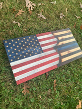 Load image into Gallery viewer, READY TO SHIP! 2ft Rustic Split Thin Blue Line Wood American Flag