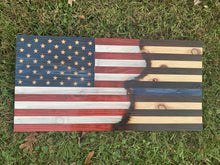 Load image into Gallery viewer, READY TO SHIP! 2ft Rustic Split Thin Blue Line Wood American Flag