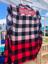 Load image into Gallery viewer, Marion Hurricanes Dipped Button Up Flannels with Faux Sequin Lettering
