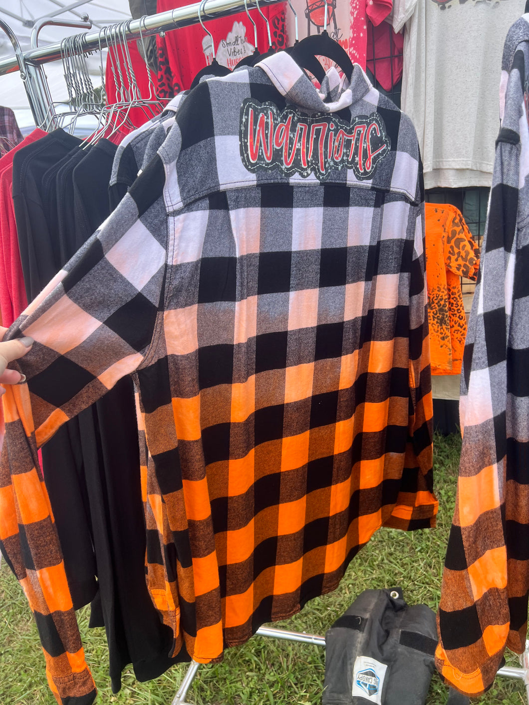 Chilhowie Warriors Dipped Button Up Flannels with Faux Sequin Lettering