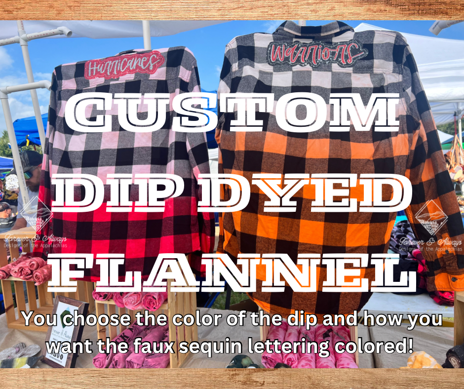 Custom Dipped Button Up Flannels with Faux Sequin Lettering