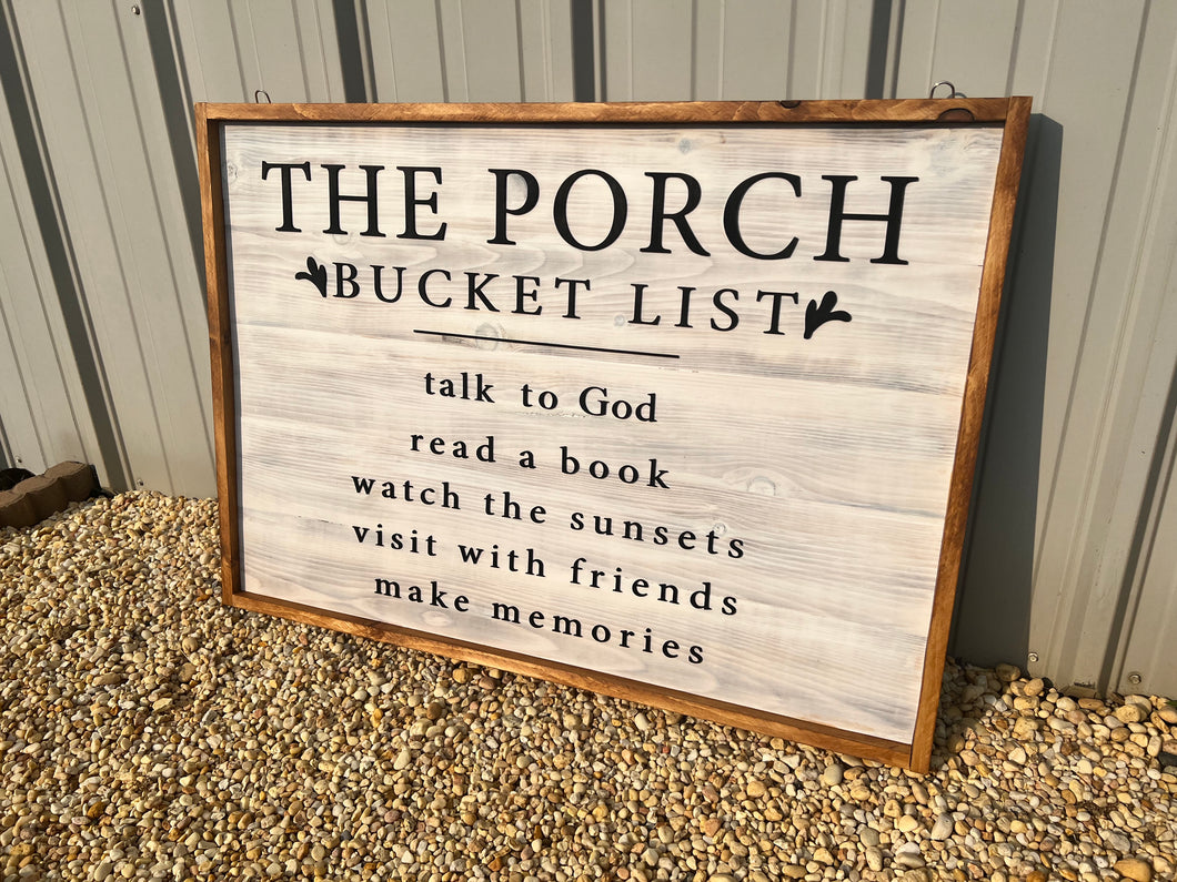 The Porch Bucket List Framed Sign