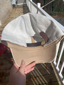 READY TO SHIP! Leather Strap Patch Hat: Distressed White Mama
