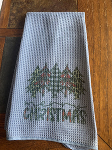 READY TO SHIP! Soft Waffle Knit Kitchen Towel: Merry Christmas Trees