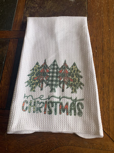 READY TO SHIP! Soft Waffle Knit Kitchen Towel: Merry Christmas Trees