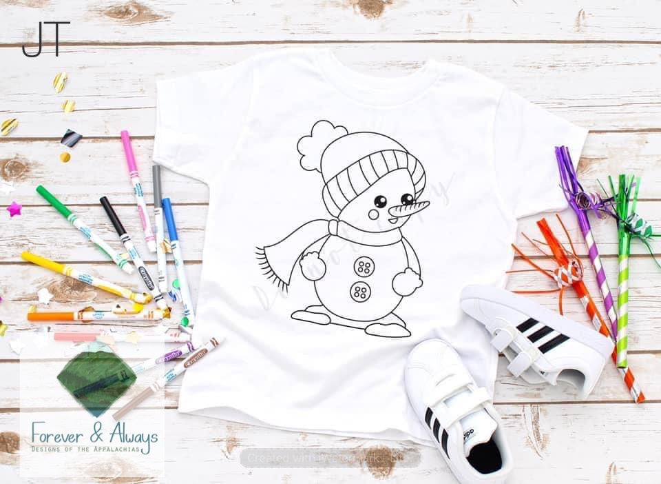 READY TO SHIP! Kid's Coloring Shirt- Snowman