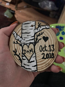 Hand Painted Birch Wood Slice Ornament