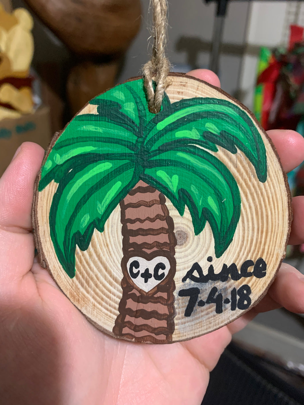 Hand Painted Palm Tree Wood Slice Ornament