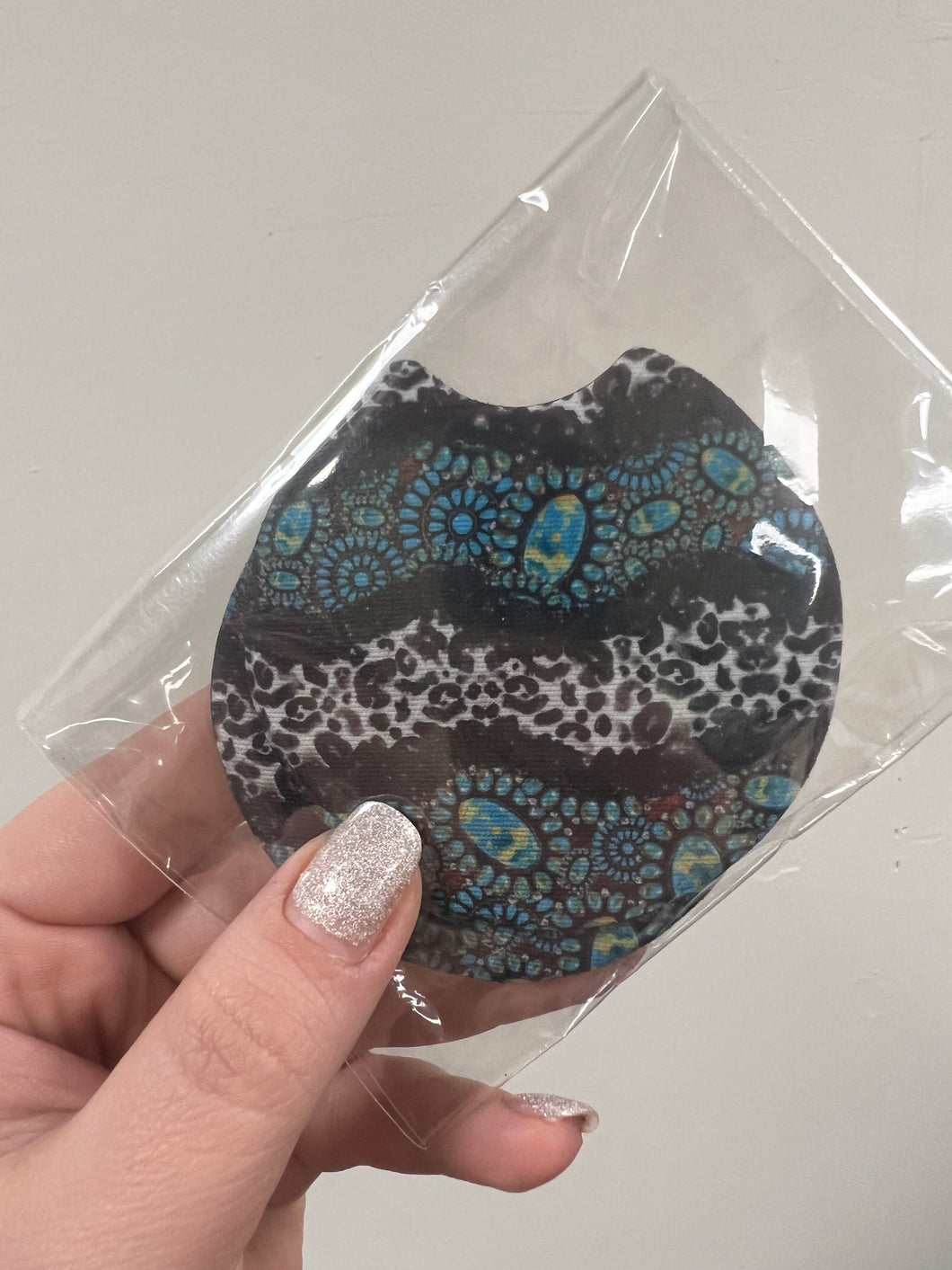 READY TO SHIP! Neoprene Car Coaster Set: Turquoise & Leopard