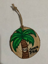 Load image into Gallery viewer, Hand Painted Palm Tree Wood Slice Ornament
