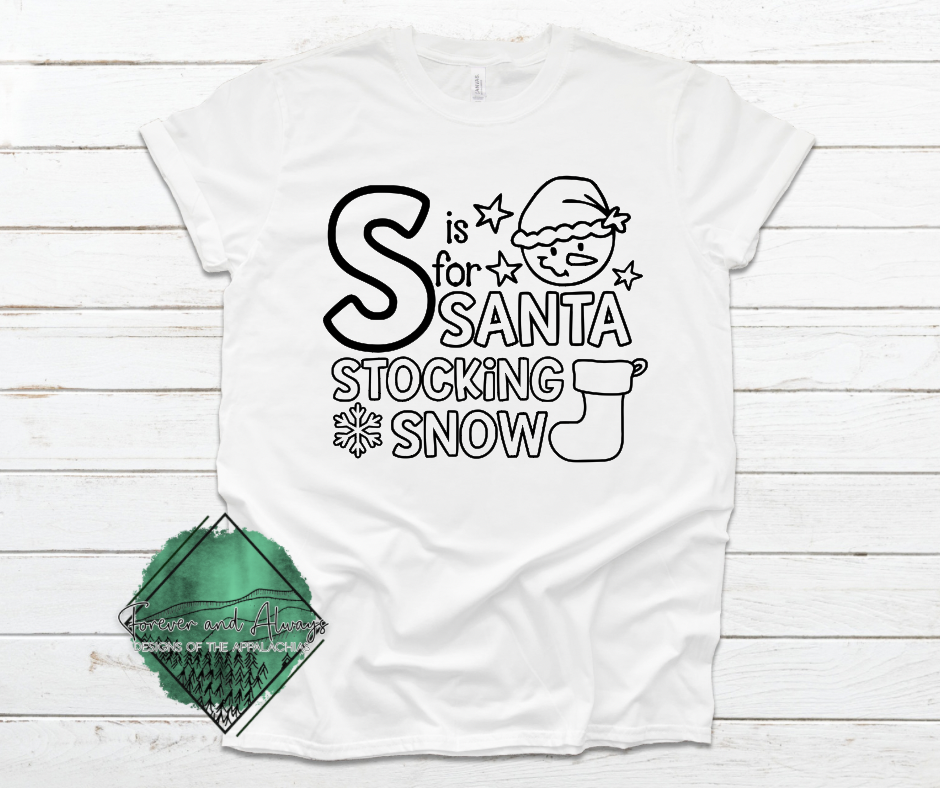 Kid's Coloring Shirt- S is for Santa