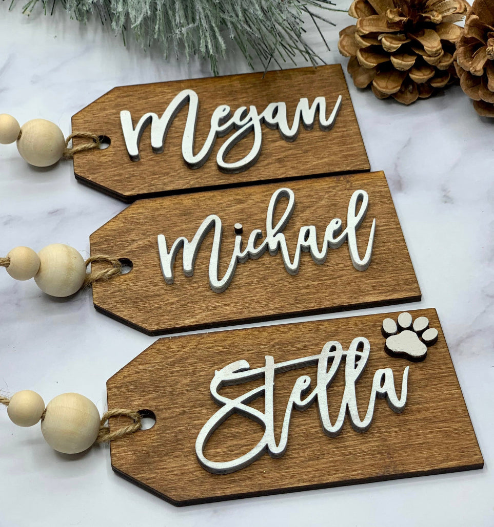 Christmas Stocking Tags, Wooden Stocking Tags, Custom Name